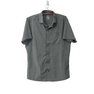 Kuhl Mens Gray Pinstriped Outdoor Short Sleeve Tapered Fit Button Shirt Size L